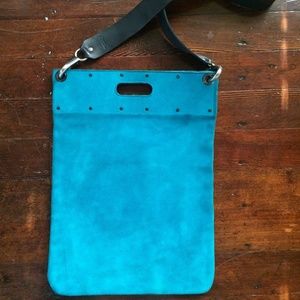 dean. Large Tote Bag - Distressed Turquoise Blue Suede Leather